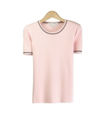 Our viscose nylon short sleeve flat knit jewel neck sweater is perfect for the spring season.  Soft & comfortable and easy to match with jackets and bottoms.  Hand wash to clean or dry clean for best results. 

Available in 4 beautiful colors: Black, Peanut Butter, Pink Forest, and White. 

DISPLAY PICTURE COLOR: PINK FOREST