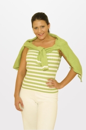 This striped viscose nylon knitted tank is an easy-care and easy-fit sleeveless shell. The flattering scoop neck works beautifully with many jackets and blazers you might already have. This tank top is a 14-gauge fine knits which is of high quality. It matches the knit jackets as a set in the same group collection. The four stripe colors of the style are striking and fresh looking. Great for all occasions. Hand wash in cool water and lay flat to dry, or dry clean for best results.

Size from S(4-6) to 1X (18W)

DISPLAY PICTURE COLOR: KHAKI/WHITE
